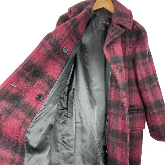 Coach Plaid Maroon Wool Alpaca Coat Red Pea Coat Small - Picture 6 of 10